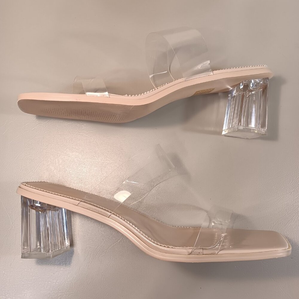Vivianly Clear Strap Block Heel Sandals in Nude Size 11 - Picture 5 of 11
